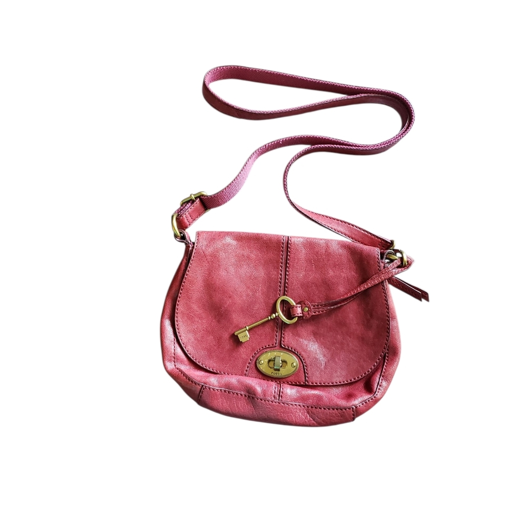 Fossil turn lock leather crossbody bag
